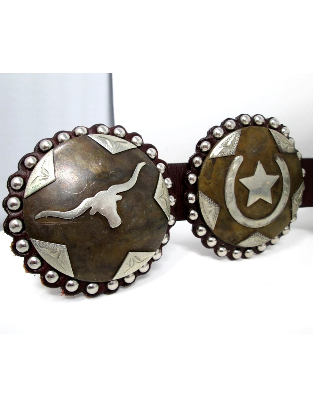 Vintage Western Belt longhorn stars horseshoes hearts cowgirl horse Conchos 34 - Picture 4 of 15